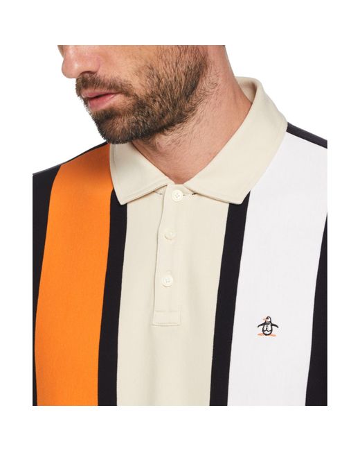 Original Penguin Orange Cotton Interlock Vertical Stripe Polo for men
