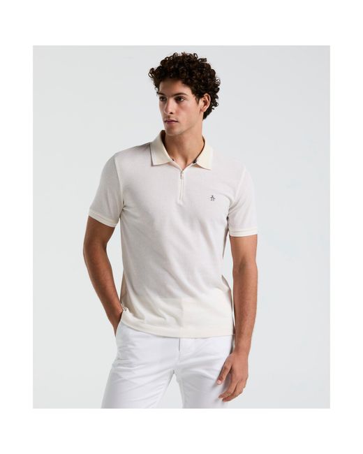 Original Penguin White Jacquard Tipped 1/4 Zip Polo Shirt In Birch for men