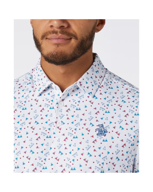 Original Penguin Sake-tini Print Golf Polo In Bright White for men