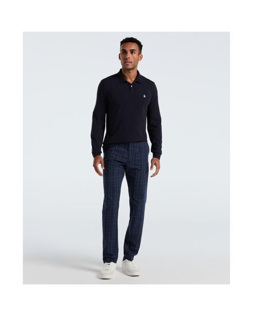 Original Penguin Blue Pique Long Sleeve Polo Shirt In Dark Sapphire for men