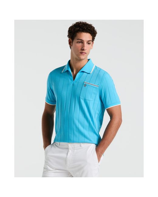 Original Penguin Icons Open Collar Polo Shirt In Horizon Blue for men