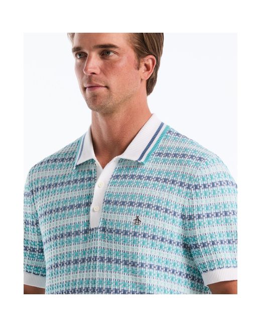 Original Penguin Blue Textured Jacquard Sweater Polo In Bright White for men