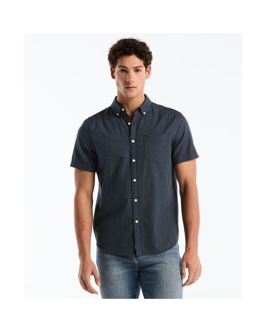 Original Penguin Blue Dobby Striped Short Sleeve Shirt In Dark Sapphire for men