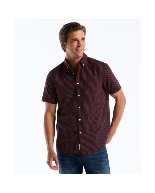 Original Penguin Red Dobby Striped Short Sleeve Shirt In Port Royale for men