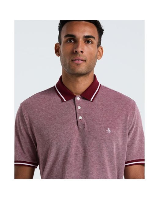 Original Penguin Red Birdseye Pique Tipped Polo Shirt In Cabernet for men