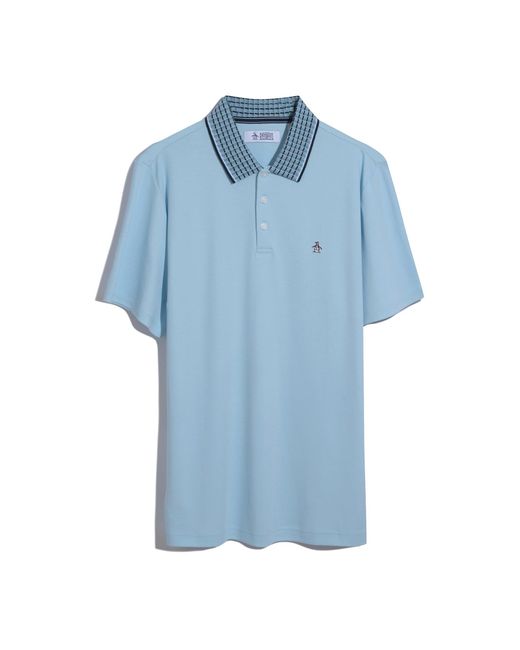 Original Penguin Interlock Striped Collar Polo Shirt In Cool Blue for men