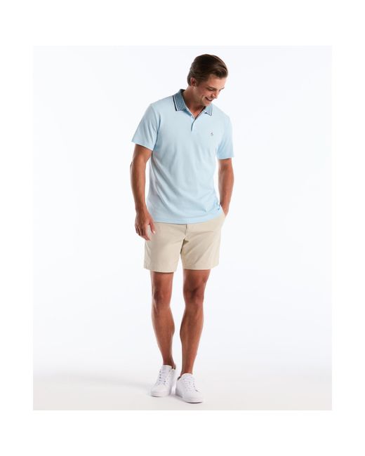 Original Penguin Interlock Striped Collar Polo Shirt In Cool Blue for men