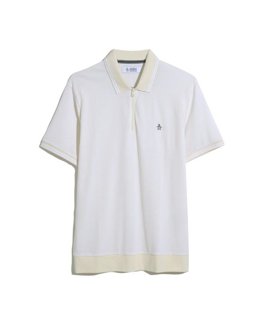 Original Penguin White Jacquard Tipped 1/4 Zip Polo Shirt In Birch for men