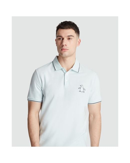 Original Penguin White Cotton Pique Mega Pete Polo In Ballad Blue for men