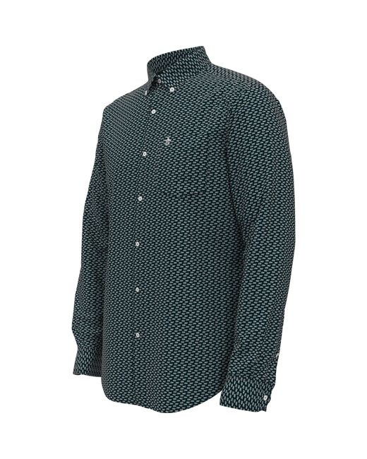 Original Penguin Green Long Sleeve All Over Print Poplin Shirt In Dark Sapphire for men