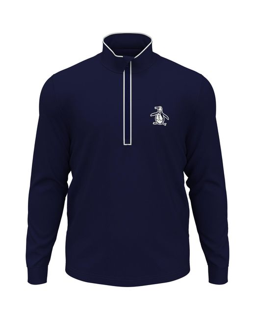Original Penguin Blue Technical Earl 1/4 Zip Golf Sweater In Black Iris for men