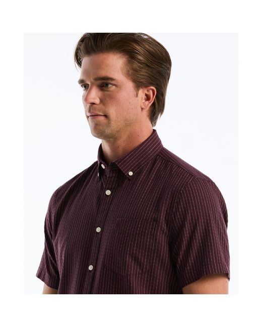 Original Penguin Red Dobby Striped Short Sleeve Shirt In Port Royale for men