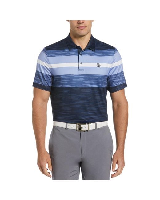 Original Penguin Blue Colour Block Engineered Marl Stripe Golf Polo Shirt In Black Iris for men