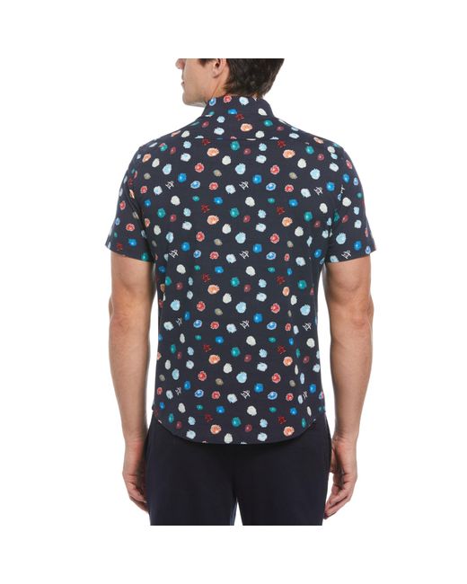 Original Penguin Blue Ecovero Blend Floral Pete Print Short Sleeve Button-down Shirt In Dark Sapphire for men