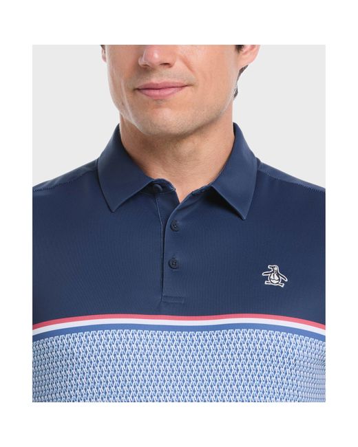 Original Penguin Blue Colour Block P Print Golf Polo In Black Iris for men