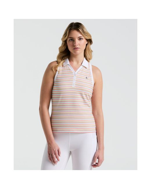 Original Penguin Multicolor Women's Ribbed Fine Line Striped Sleeveless Golf Polo Shirt In Bright White for men