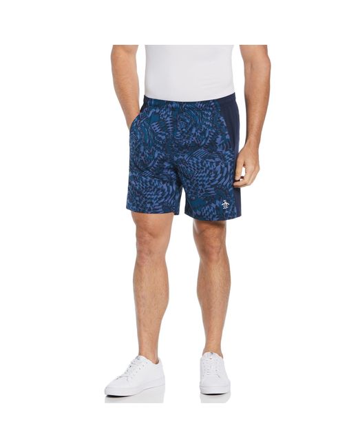 Original Penguin Blue 7" Motion Check Block Performance Tennis Shorts In Black Iris for men
