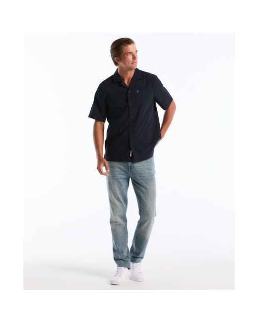 Original Penguin Black Floral Embroidered Short Sleeve Shirt In Dark Sapphire for men