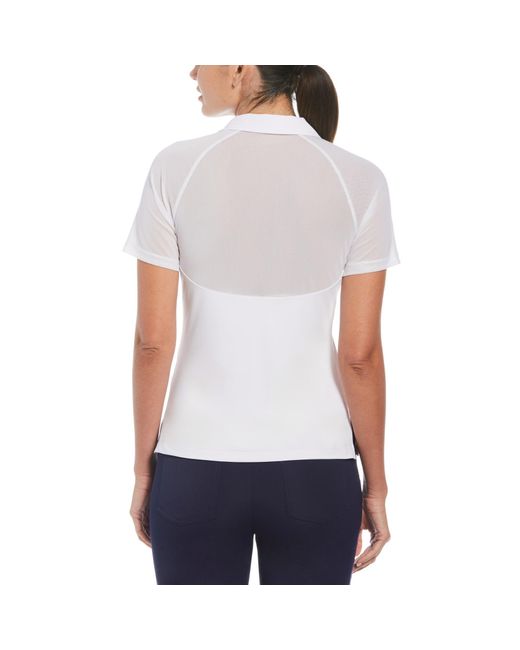 Original Penguin Women's V-neck Mesh Block Short Sleeve Golf Polo Shirt With Contrast Piping In Bright White for men