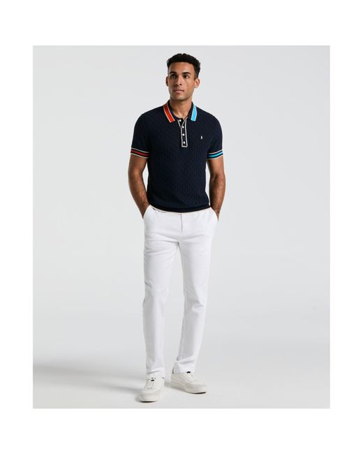Original Penguin Blue Pointelle Blocked Ribbed Sweater Polo Shirt In Dark Sapphire for men
