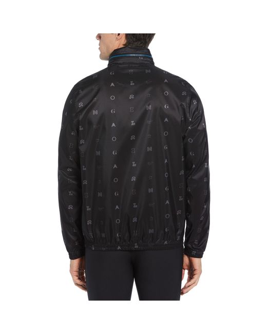 Original Penguin Blue Logo Print Golf Wind Jacket With Hidden Hood In Caviar for men