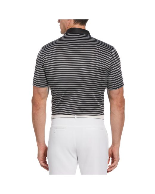 Original Penguin Black Heritage Stripe Solid Collar Short Sleeve Polo Shirt In Caviar for men