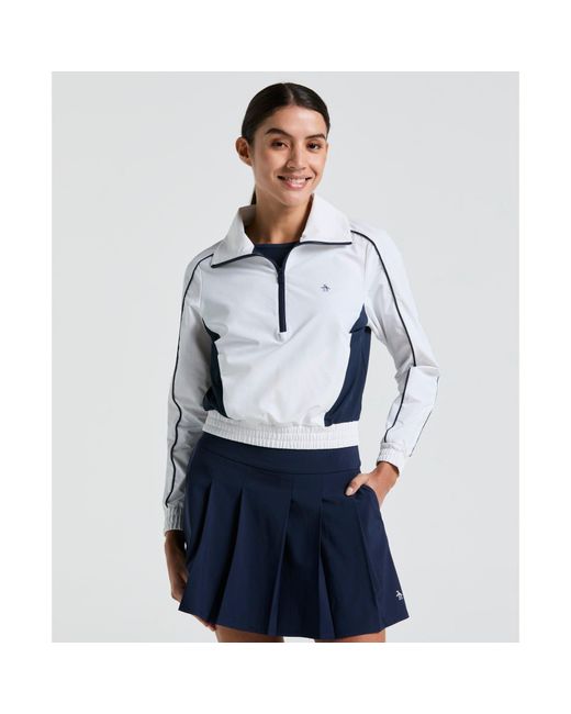 Original Penguin Blue Women's Cropped 1/4 Zip Colour Block Tennis Jacket In Bright White for men