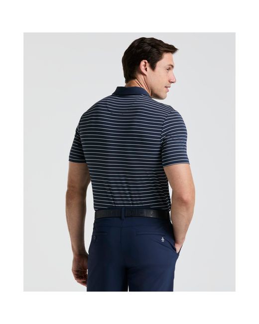 Original Penguin Blue The Heritage Stripe Golf Polo Shirt In Black Iris for men