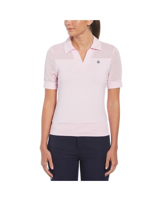 Original Penguin White Women's Mesh Blocked Half Sleeve Golf Polo Shirt In Gelato Pink for men