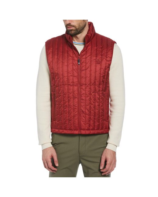 Original Penguin Quilted Gilet In Red Dahlia for men