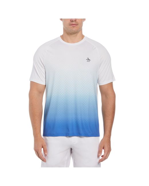 Original Penguin Blue Ombre Tennis Ball Performance Short Sleeve Tennis T-shirt In Bright White for men