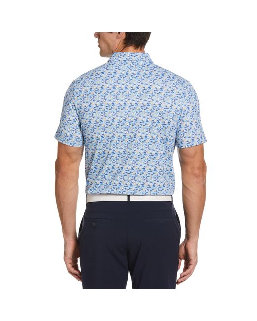 Original Penguin Blue Umbrella Novelty Print Golf Polo Shirt In Aquarius for men