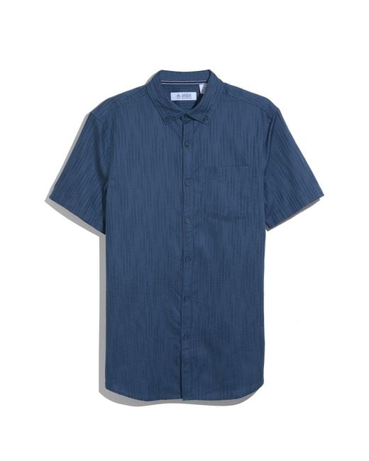 Original Penguin Blue Jacquard Textured Short Sleeve Shirt In Sargasso Sea for men