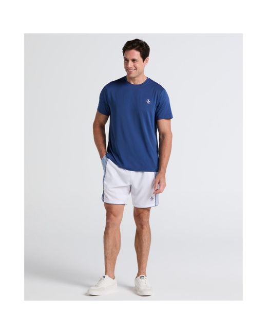 Original Penguin Blue Net Graphic Performance Tennis Shorts In Bright White for men