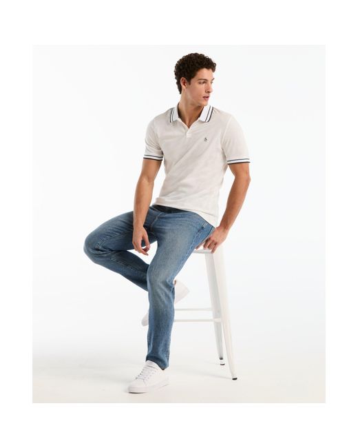 Original Penguin Textured Stripe Tipped Polo Shirt In Bright White for men
