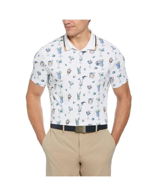 Original Penguin Blue 19th Hole Printed Golf Polo Shirt In Bright White for men
