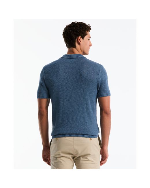 Original Penguin Textured Johnny Collar Sweater Polo In Copen Blue for men