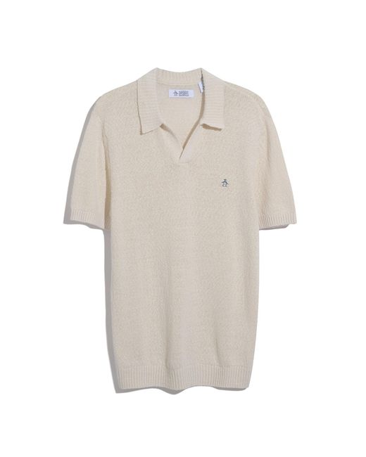 Original Penguin Natural Textured Johnny Collar Sweater Polo In Birch for men