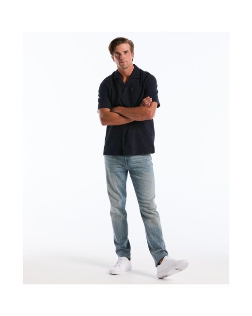 Original Penguin Black Floral Embroidered Short Sleeve Shirt In Dark Sapphire for men