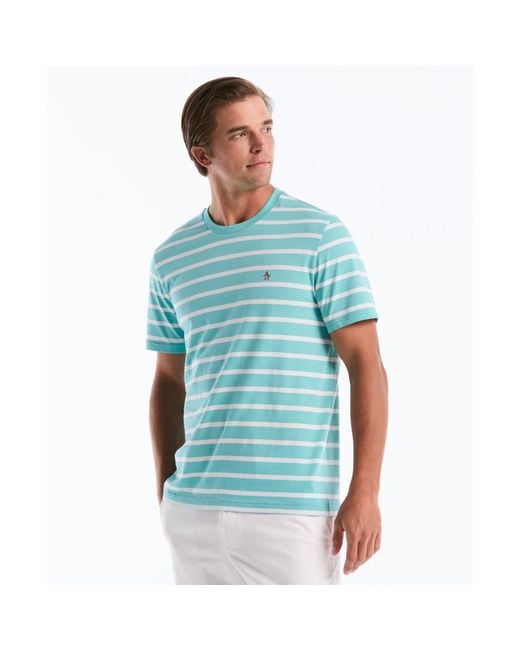 Original Penguin Blue Breton Striped T-shirt In Aquarelle for men