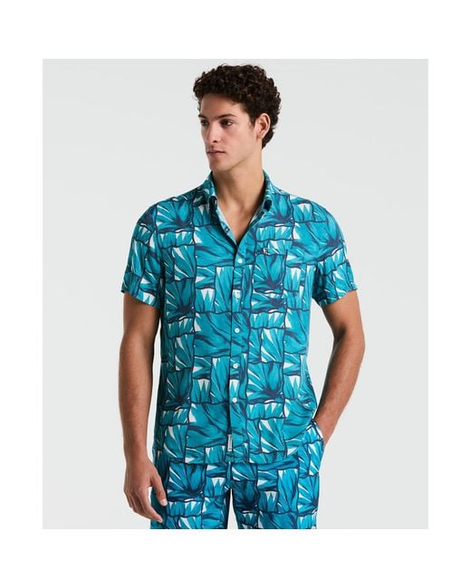 Original Penguin Blue All-over Agave Print Tile Shirt for men