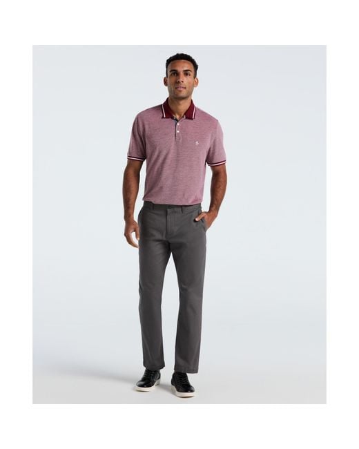 Original Penguin Red Birdseye Pique Tipped Polo Shirt In Cabernet for men