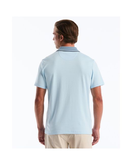 Original Penguin Interlock Striped Collar Polo Shirt In Cool Blue for men