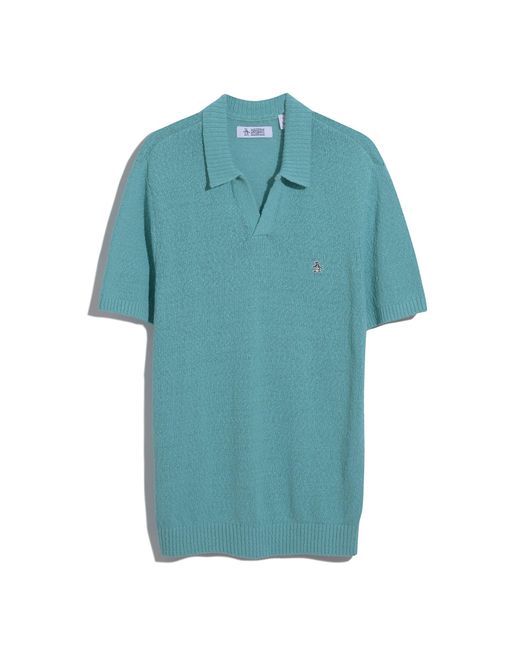 Original Penguin Green Textured Johnny Collar Sweater Polo In Aquarelle for men