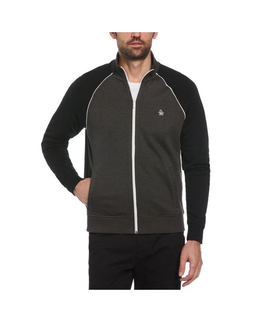 Original Penguin Black Knit Fleece Track Jacket In Dark Charcoal Heather for men