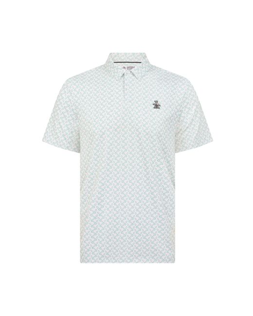 Original Penguin Blue All Over Lifesaver Print Golf Polo Shirt In Bright White for men