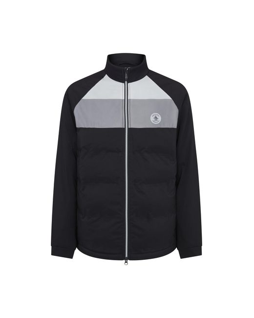 Original Penguin Black Mixed Media Colour Blocked Insulated Full Zip Golf Jacket In Caviar for men