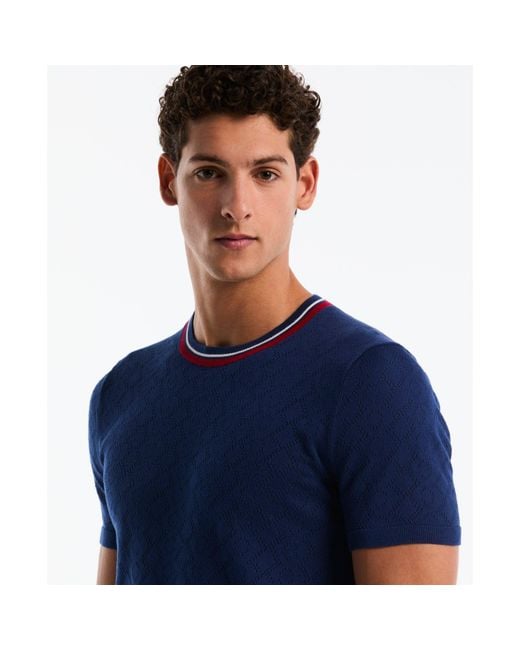 Original Penguin Geometric Eyelet Sweater T-shirt In Blue Depths for men