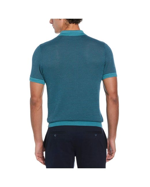 Original Penguin Blue All Over Jaquard 1/4 Zip Sweater Polo Shirt In Teal for men