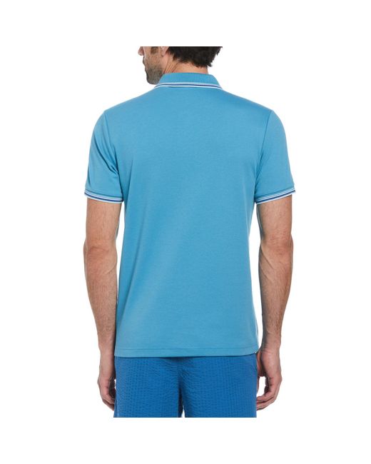 Original Penguin Jacquard Front Interlock Polo Shirt In Blue Moon for men